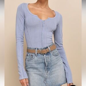 3/$30✨ Free People- Eyes On You Light Blue Pointelle Long Sleeve Top